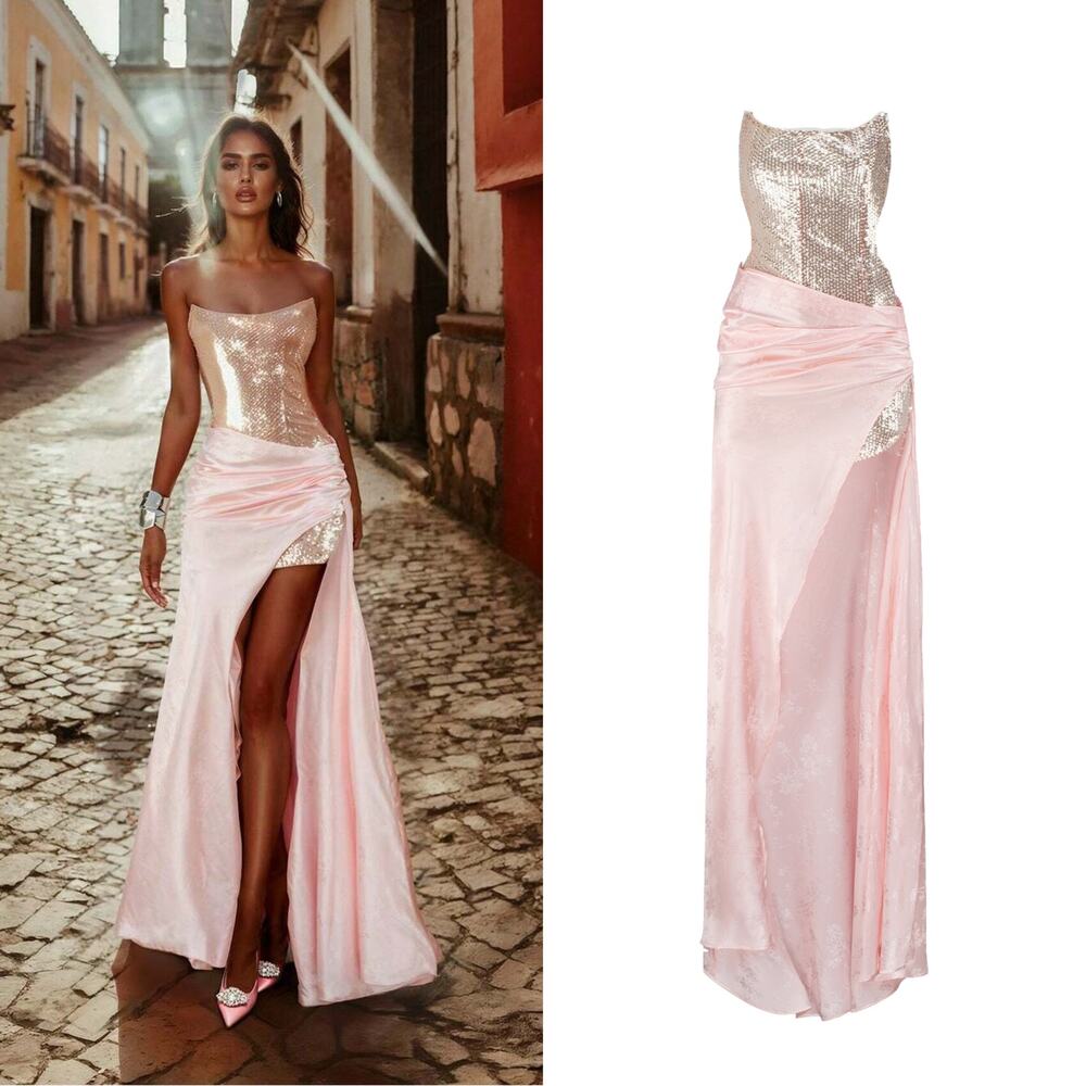 NWT Atoir Clara Sequin Satin Gown in Vintage Pink Size Small